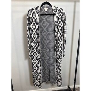 Anthropologie For Thee Black White Geometric Diamond Longline Duster Cardigan XS